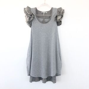 Skaist Taylor Flutter Sleeve Midi A-Line Dress in Grey Small